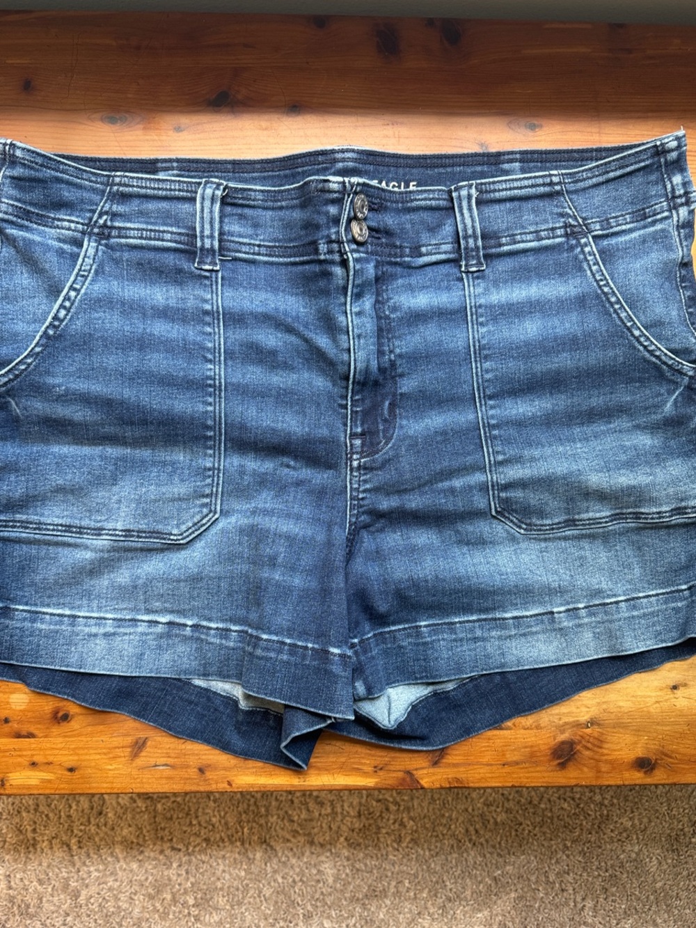American Eagle Outfitters Blue Denim Women's Pocket Midi Shorts